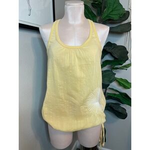 Vintage Y2K Naked Zebra Tank Top Yellow Cotton Silk Sunburst Embroidered